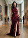 Chic Burgundy Floral Chiffon Halter Ruffled Slit Mermaid Formal Dress,PDS118763