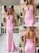 Elegant Pink Halter Strapless Satin Mermaid Long Prom Party Dress,PDS118501