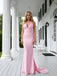Elegant Pink Halter Strapless Satin Mermaid Long Prom Party Dress,PDS118501