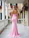 Elegant Pink Halter Strapless Satin Mermaid Long Prom Party Dress,PDS118501