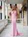 Elegant Pink Halter Strapless Satin Mermaid Long Prom Party Dress,PDS118501