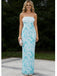 Sky-Blue Lace Appliques Strapless Chiffon Mermaid Long Prom Party Dress,PDS118502