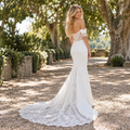 Breathtaking Off Shoulder Corset Lace Illusion Mermaid Wedding Gown with Lace Train,WD0444