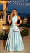 Light Blue Satin Halter Cutout Pleated Sleeveless A-Line Long Prom Gown,PDS118584
