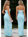 Sky-Blue Lace Appliques Strapless Chiffon Mermaid Long Prom Party Dress,PDS118502