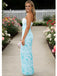 Sky-Blue Lace Appliques Strapless Chiffon Mermaid Long Prom Party Dress,PDS118502