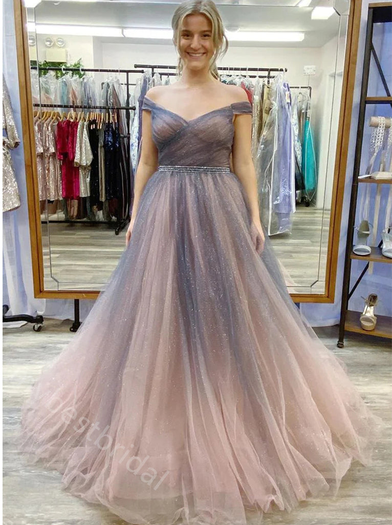 Elegant Off Shoulder A-line Gradual Floor Length Prom Dress,PDS11582
