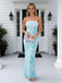 Sky-Blue Lace Appliques Strapless Chiffon Mermaid Long Prom Party Dress,PDS118502