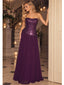 Plum Purple Strapless Sequin Bodice Chiffon A-Line Long Evening Party Dress,PDS118585