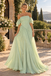 Dreamy Off Shoulder Pleated Chiffon A-Line Flowy Prom Gown,PDS118686
