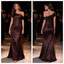 Gorgeous Dark Brown Satin Off Shoulder Sequin Corset Mermaid Evening Dress,PDS118761