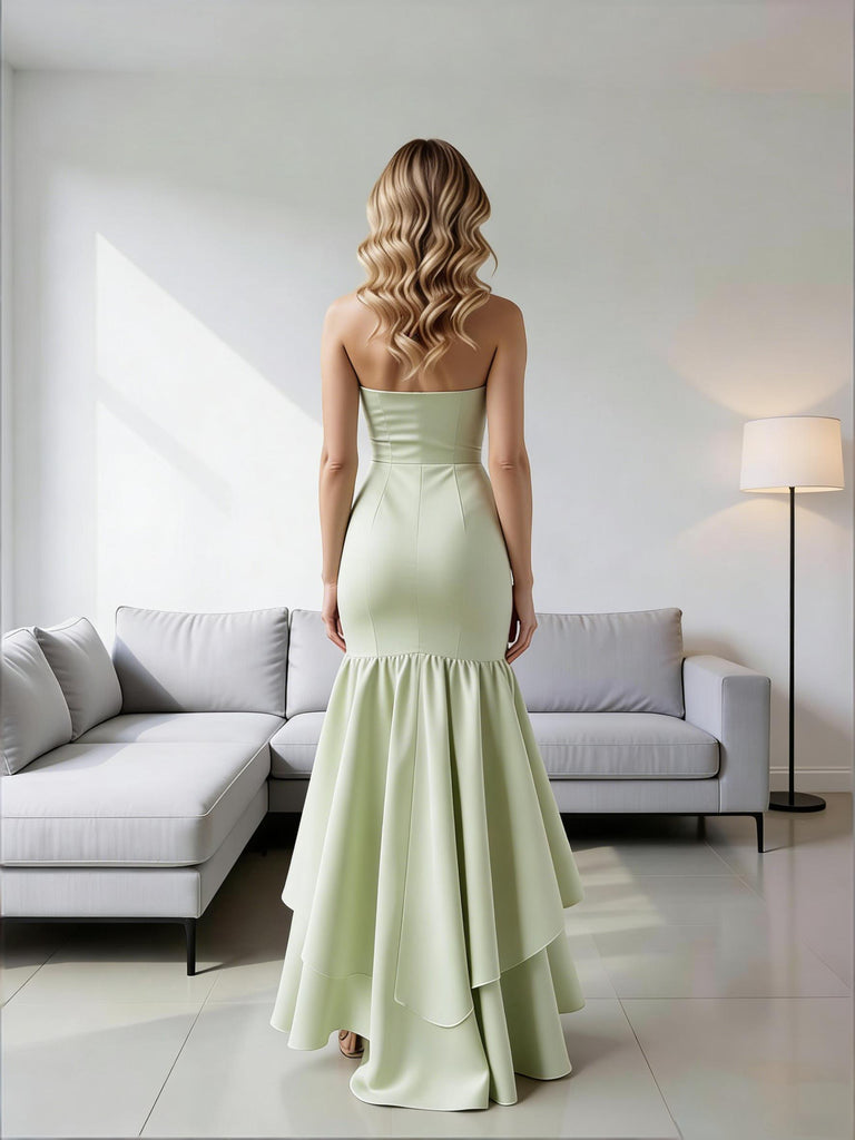 Charming Ruffles Side Slit Strapless High-Low Mermaid Long Prom Party Dress,PDS118503