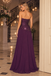 Plum Purple Strapless Sequin Bodice Chiffon A-Line Long Evening Party Dress,PDS118585