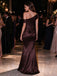 Gorgeous Dark Brown Satin Off Shoulder Sequin Corset Mermaid Evening Dress,PDS118761