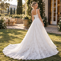 Timeless Square Neck Spaghetti Strap Allover Lace A-Line Wedding Dress,WD0445