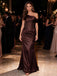 Gorgeous Dark Brown Satin Off Shoulder Sequin Corset Mermaid Evening Dress,PDS118761