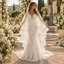 Luxury V Neck Cape Sleeve Lace Mermaid Wedding Dress With Scalloped Train, WD0400