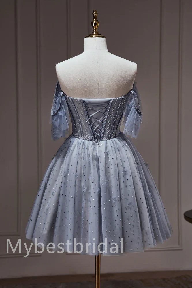 Elegant Off shoulder Sleeveless A-line Short Mini Homecoming Dress,  HDS0091