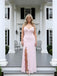 Pink Ruffles V-neck Side Slit Chiffon Sleeveless Sheath Long Prom Party Dress,PDS11828