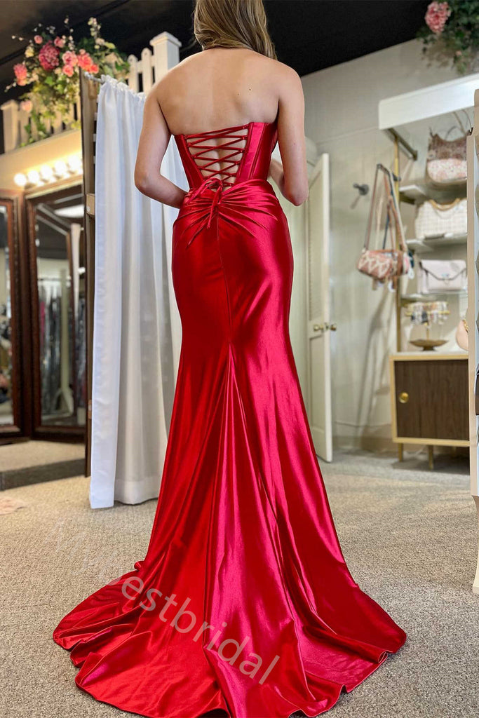 Sexy Strapless Sleeveless Side Slit Mermaid Long Prom Dress,PDS11543