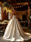 Elegant Pleats Bowknot Strapless Satin A-Line Floor Length Wedding Dresses, WD0382