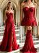Red Side Slit Pleats Lace Appliques Sweetheart A-Line Long Prom Party Dress,PDS118521