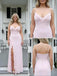 Pink Ruffles V-neck Side Slit Chiffon Sleeveless Sheath Long Prom Party Dress,PDS11828