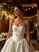 Elegant Pleats Bowknot Strapless Satin A-Line Floor Length Wedding Dresses, WD0382