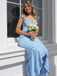 Elegant Light Blue Ruffles V-Neck Sleeveless Mermaid Long Prom Party Dress,PDS11777