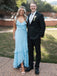 Elegant Light Blue Ruffles V-Neck Sleeveless Mermaid Long Prom Party Dress,PDS11777