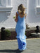 Elegant Light Blue Ruffles V-Neck Sleeveless Mermaid Long Prom Party Dress,PDS11777