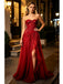 Red Side Slit Pleats Lace Appliques Sweetheart A-Line Long Prom Party Dress,PDS118521