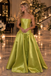Lime Green Strapless Satin Corset Pleated Ball Gown Long Prom Dress,PDS118586