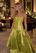 Lime Green Strapless Satin Corset Pleated Ball Gown Long Prom Dress,PDS118586