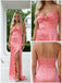 Cute Sweetheart Satin Ruffles Side Slit Strapless Mermaid Long Prom Party Dress,PDS118504