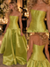 Lime Green Strapless Satin Corset Pleated Ball Gown Long Prom Dress,PDS118586