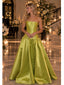 Lime Green Strapless Satin Corset Pleated Ball Gown Long Prom Dress,PDS118586