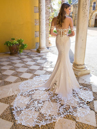 Sexy Off Shoulder Sweetheart Mermaid Lace Applique Wedding Dresses, WDY0352