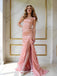Pretty Square Satin Ruffles Straps Side Slit Mermaid Long Prom Party Dress,PDS118505