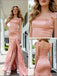 Pretty Square Satin Ruffles Straps Side Slit Mermaid Long Prom Party Dress,PDS118505