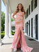 Pretty Square Satin Ruffles Straps Side Slit Mermaid Long Prom Party Dress,PDS118505