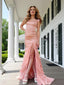 Pretty Square Satin Ruffles Straps Side Slit Mermaid Long Prom Party Dress,PDS118505
