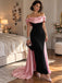 Luxury Black Pink Satin Off Shoulder Mermaid Long Evening Dress,PDS118688
