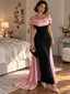 Luxury Black Pink Satin Off Shoulder Mermaid Long Evening Dress,PDS118688