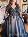 Black Long Sleeves Side Slit A-line Long Prom Dress,PDS11677