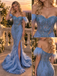Sparkly Beaded Off Shoulder Feather Mermaid Prom Dress With Slit,PDS118588