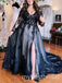 Black Long Sleeves Side Slit A-line Long Prom Dress,PDS11677