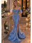 Sparkly Beaded Off Shoulder Feather Mermaid Prom Dress With Slit,PDS118588