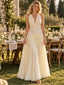 Glam Cream Chiffon Halter V Neck Pleated A Line Wedding Guest Dress,PDS118690