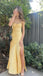 Yellow Spaghetti Straps Sleeveless Sheath Floor Length Prom Dress,PDS11606